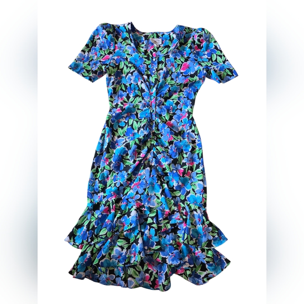 Jonathan Martin Floral Button Up Ruffle Bottom Dress Size 7/8